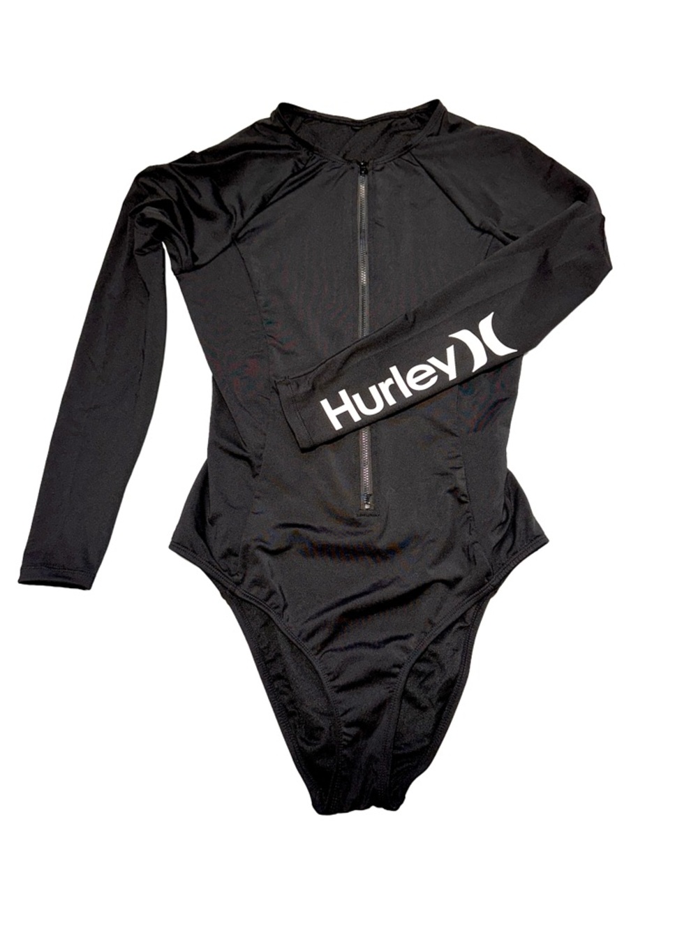 HURLEY Black Surf Zip Bodysuit Athleisure Swim Minimalist Sleek